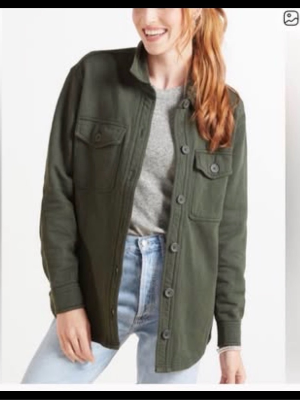 Good American Fleece Shacket Hunter Green Jacket